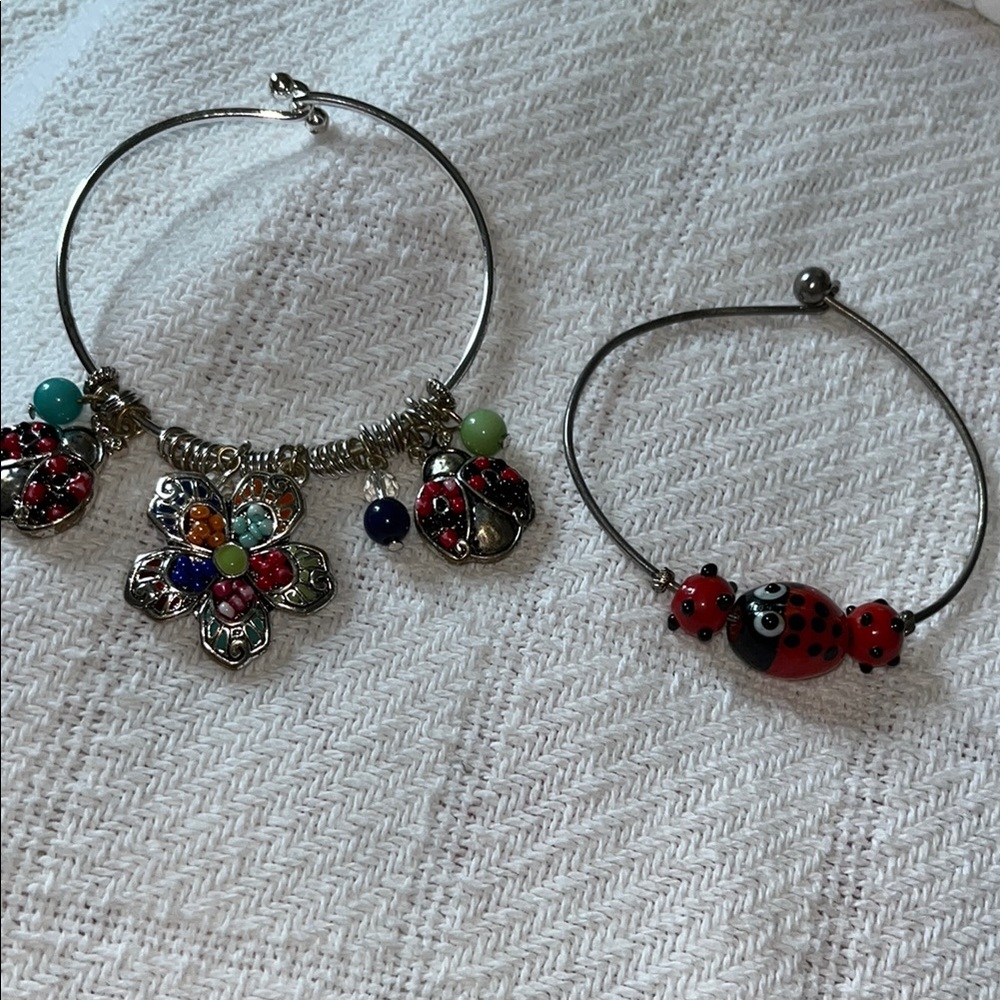 Colorful Ladybug and Flower Charm Bracelets